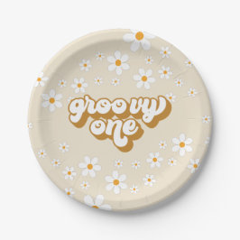 Plato De Papel Groovy One Retro Daisy Cumpleaños 1