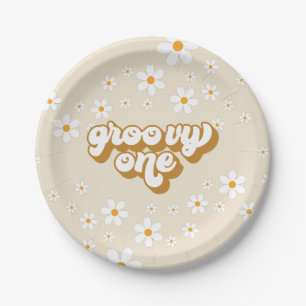 Plato De Papel Groovy One Retro Daisy Cumpleaños 1