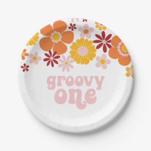 Plato De Papel Groovy One Retro Floral 1er cumpleaños