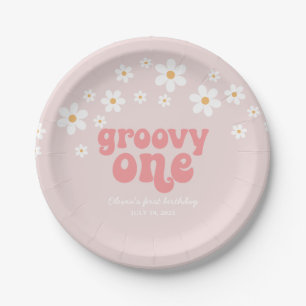 Plato De Papel Groovy One Retro margarita boho floral primer cump