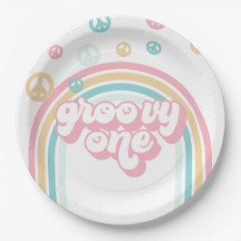 Plato De Papel Groovy One Retro Verano Arcoíris