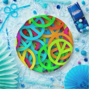 Plato De Papel Groovy Peace firma modelo arcoiris