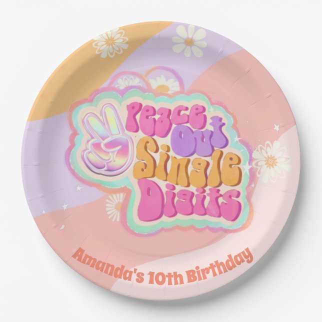 Plato De Papel Groovy Peace Out Single Digits 10 (Anverso)