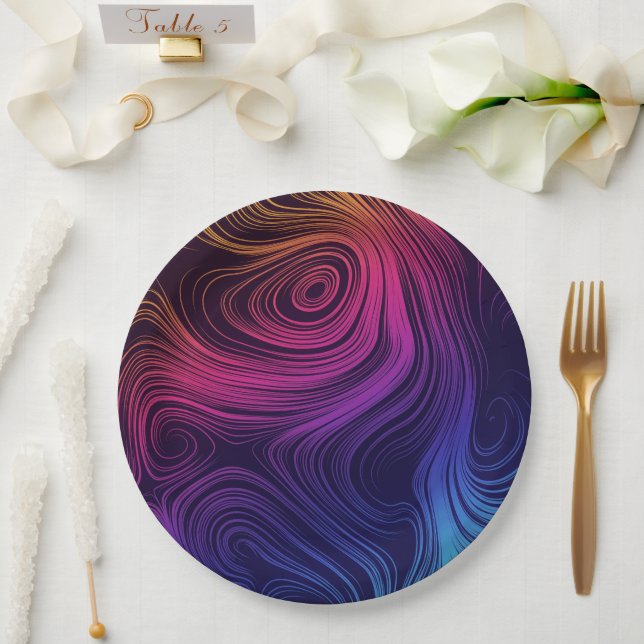 Plato De Papel Groovy Resumen de Swirls y Círculos Guay (Boda)