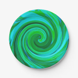 Plato De Papel Groovy Resumen Pintado De Giro Líquido Turquesa