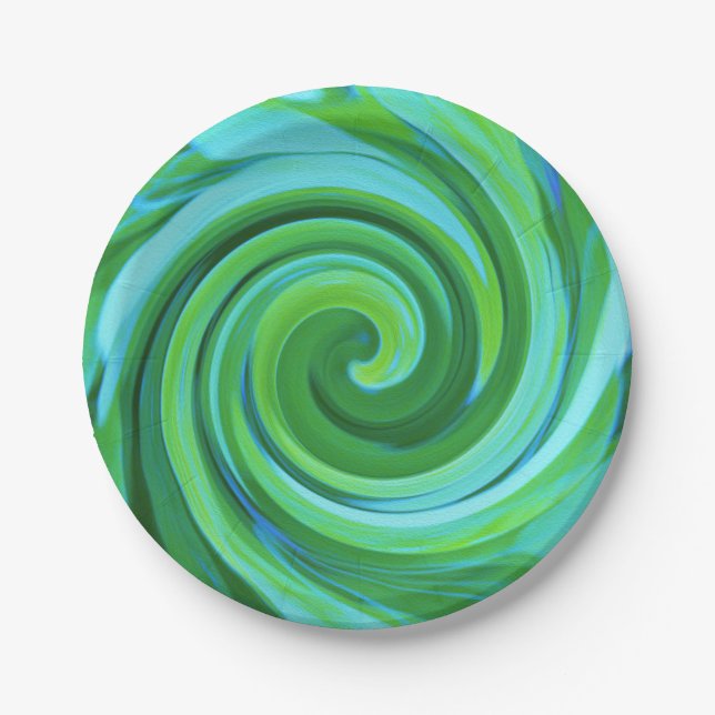 Plato De Papel Groovy Resumen Pintado De Giro Líquido Turquesa (Anverso)