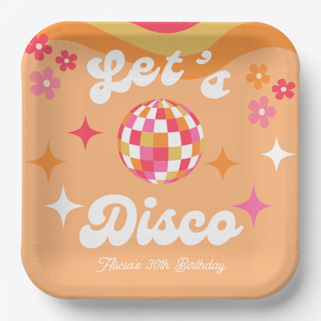 Plato De Papel Groovy Retro 70's Discoteca cualquier cumpleaños d (Anverso)