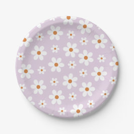 Plato De Papel Groovy Retro Daisy Purple