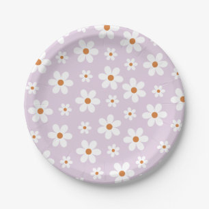 Plato De Papel Groovy Retro Daisy Púrpura