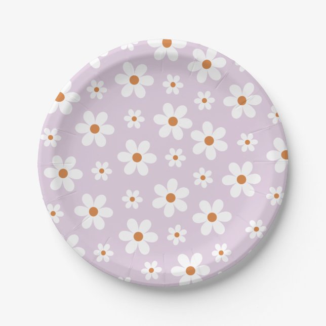 Plato De Papel Groovy Retro Daisy Púrpura (Anverso)