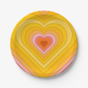 Plato De Papel Groovy Retro Layered Heart