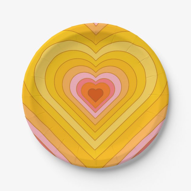 Plato De Papel Groovy Retro Layered Heart (Anverso)