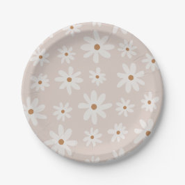 Plato De Papel Groovy Retro Luz Marrón Daisy Floral
