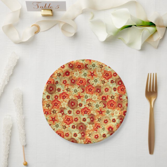 Plato De Papel Groovy Retro Naranja Hippie FlowPattern (Boda)