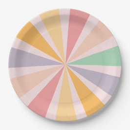 Plato De Papel Groovy Retro Rainbow Birday