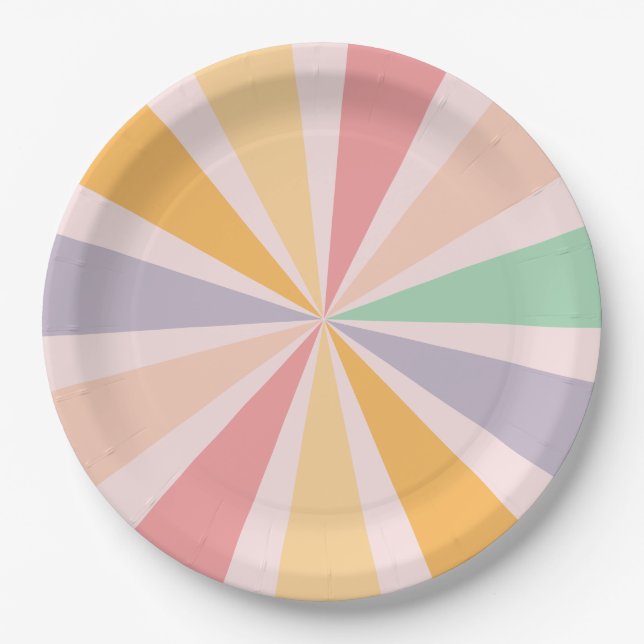 Plato De Papel Groovy Retro Rainbow Birday (Anverso)