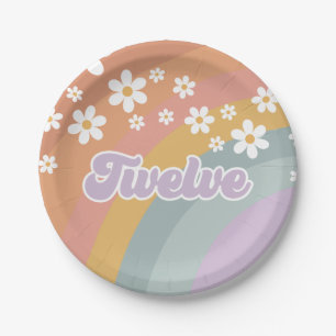 Plato De Papel Groovy Retro Rainbow Cumpleaños 12