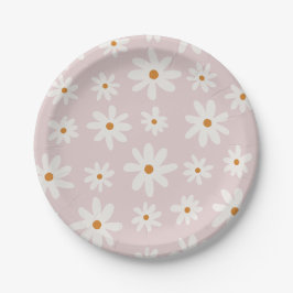Plato De Papel Groovy Retro Rubor Pink Daisy