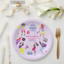 Plato De Papel Groovy Roller Disco Fiesta Morada Retro Milenial