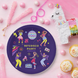 Plato De Papel Groovy Roller Disco Fiesta púrpura Milenretro