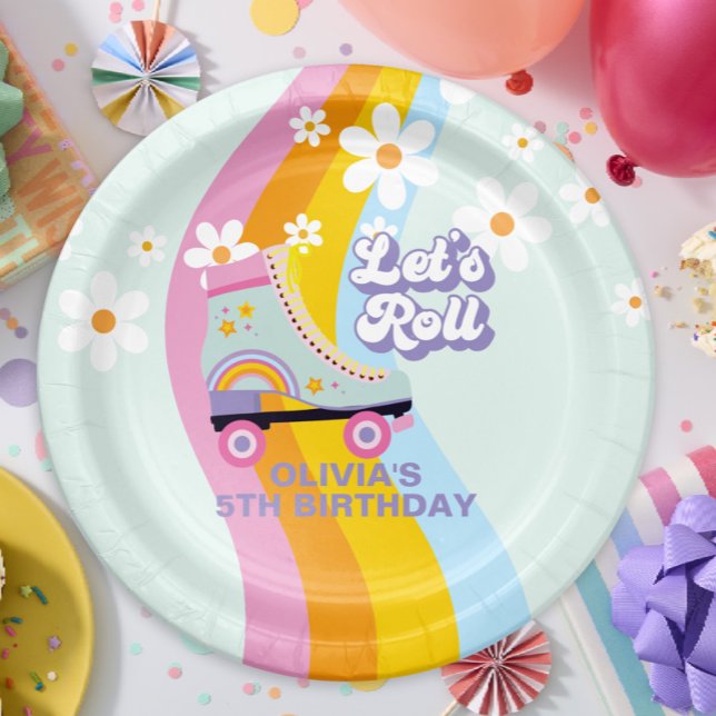 Plato De Papel Groovy Rollerskating Retro Rainbow Birday (Subido por el creador)