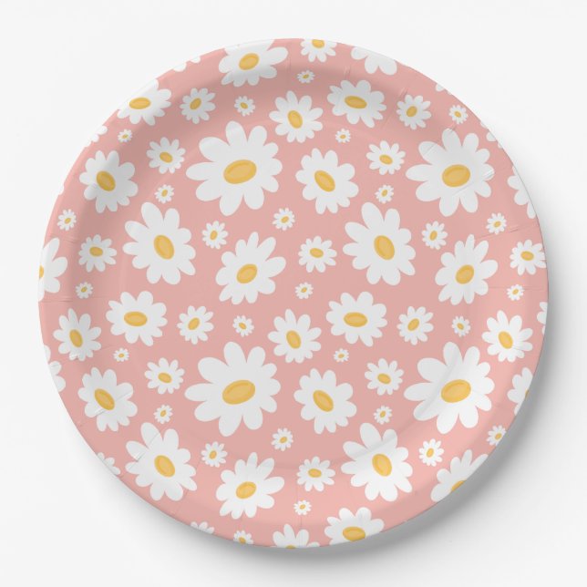 Plato De Papel Groovy Rubor Boho Daisy Floral Garden Pattern (Anverso)
