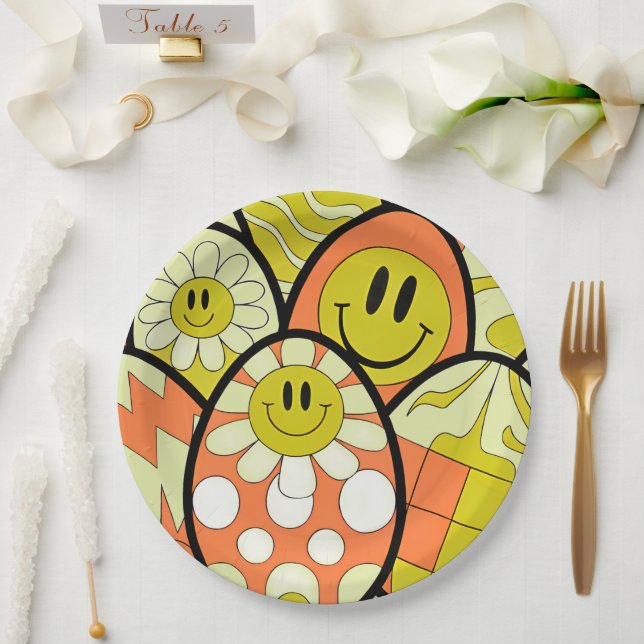 Plato De Papel Groovy Smiley Face Easter Party Paper Plates (Boda)