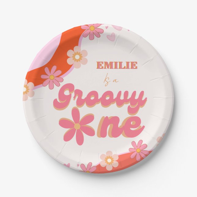 Plato De Papel Groovy Un Primer Fiesta Boho Retro Daisy (Anverso)