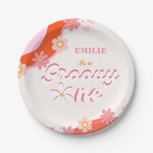 Plato De Papel Groovy Un Primer Fiesta Boho Retro Daisy (Anverso)
