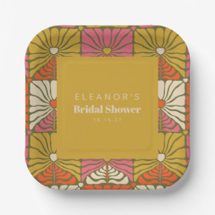 Plato De Papel Groovy Vintage Verde Floral Cumpleaños Bridal Show