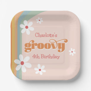 Plato De Papel Groovy White Daisies Chica de cuarto cumpleaños Fi