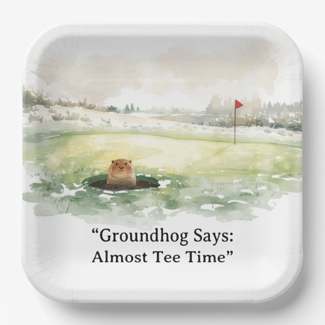 Plato De Papel Groundhog Day Golfer Winter Golf Holiday (Anverso)