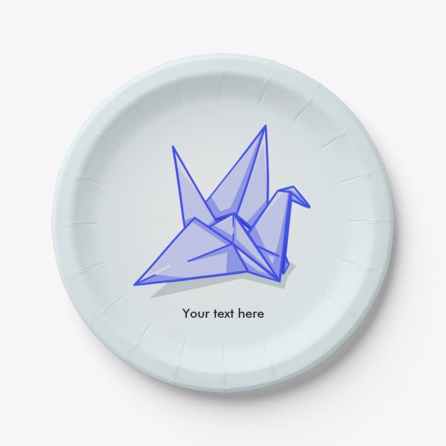 Plato De Papel Grúa de origami azul (Anverso)