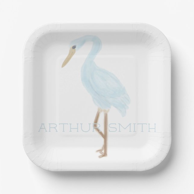 Plato De Papel Grulla azul acuarela (Anverso)