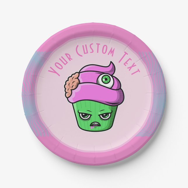 Plato De Papel Grumpbie Zombie Muffin Pink Brain Eyeball Hallowee (Anverso)