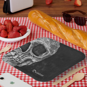 Plato De Papel Grunge Blanco Y Negro De Guay De Media Calavera Gó