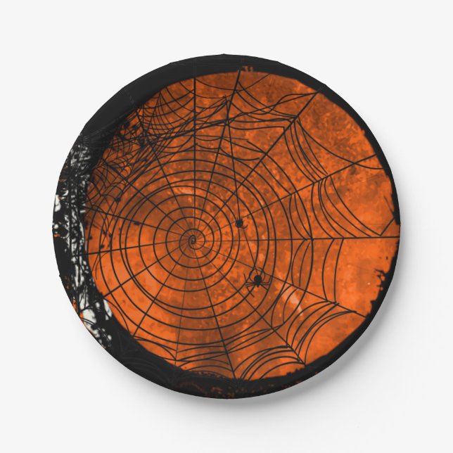 Plato De Papel Grunge Halloween Spiderwebs (Anverso)