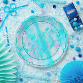 Plato De Papel Grungy-Painted-Florals-Plaid-3-Scallop