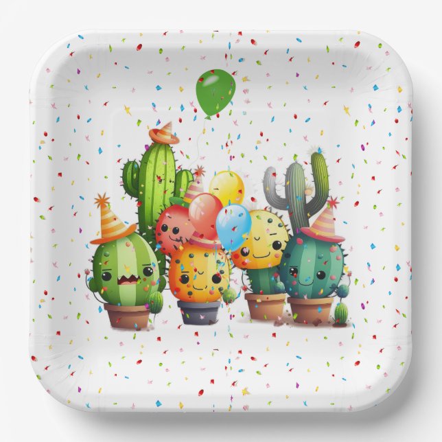Plato De Papel Grupo Cacti con el Fiesta Confetti (Anverso)