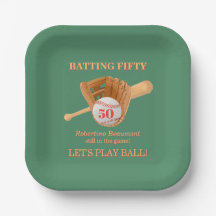 Guante de béisbol bateando cincuenta cumpleaños 50