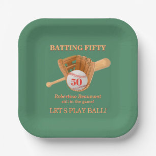 Plato De Papel Guante de béisbol bateando cincuenta cumpleaños 50