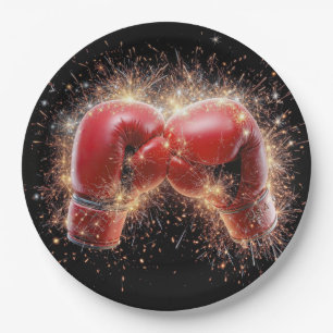 Plato De Papel Guantes De Boxeo Rojo De Estados Unidos En Fuegos