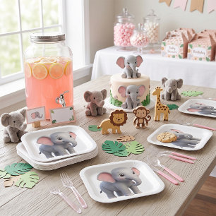 Plato De Papel Guardería de dibujos animados de elefante bebé lin