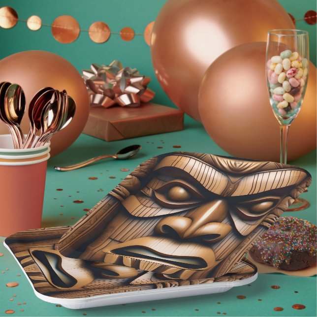 Plato De Papel Guardianes antiguos: Arte de Madera Tiki (Multi)