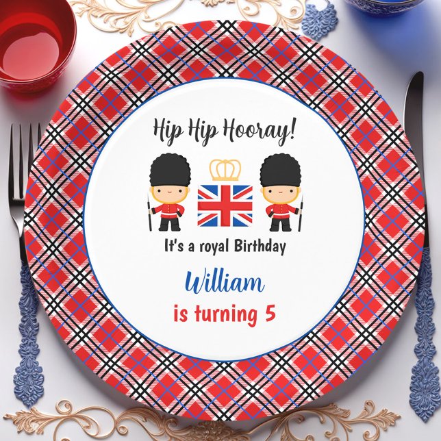 Plato De Papel Guardias reales de Londres Británicos Tartán Cumpl (Royal London Guards British Tartan Boy Birthday Paper Plates)