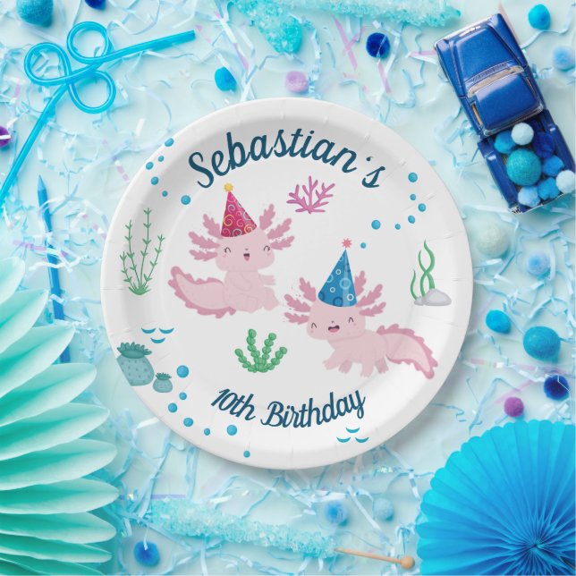 Plato De Papel Guay Axolotl White Birday Party (Fiesta)