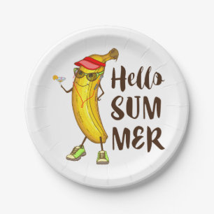 Plato De Papel Guay Banana Hello Summer Funny Fruta Tropical