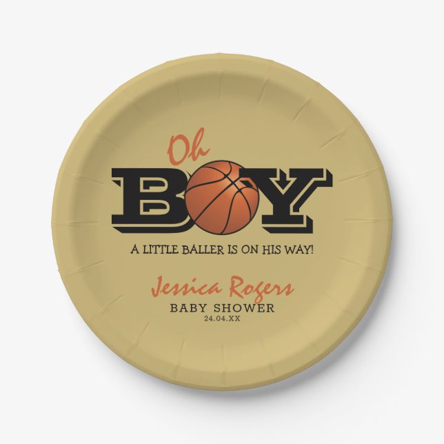 Plato De Papel Guay Basketball "Oh Boy" Baby Shower (Anverso)