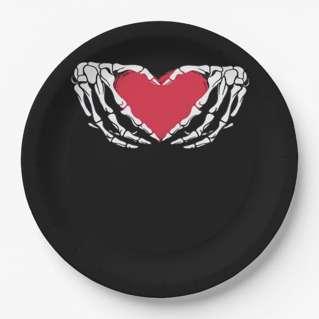 Plato De Papel Guay Classic Funny Skeleton Hands Heart - Valentin (Anverso)