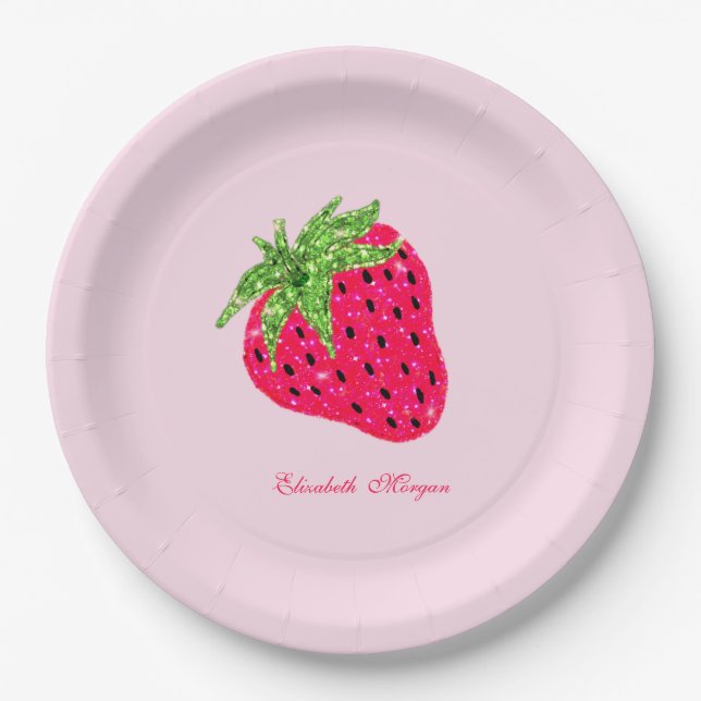 Plato De Papel Guay Purpurina Strawberry (Anverso)